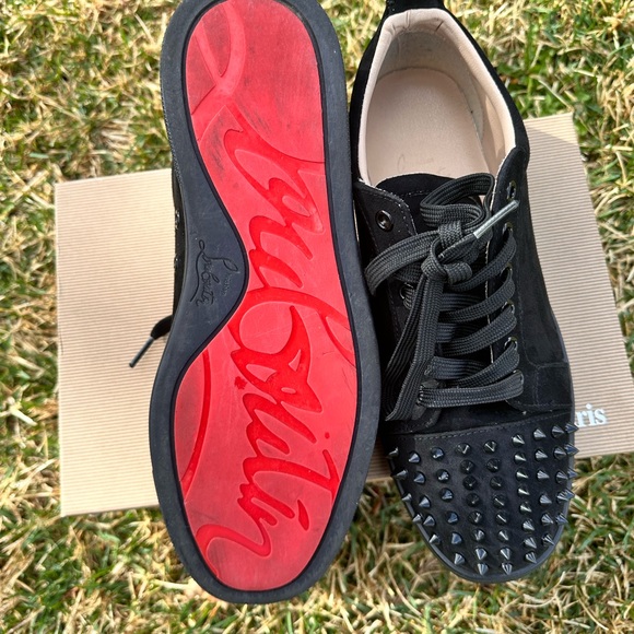 Christian Louboutin Black Suede Spike-Toe Low-Top Sneakers - Picture 3 of 4